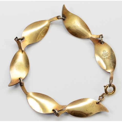 49 - David Andersen, a 925 Norwegian silver and blue enamel leaf bracelet, 18cm, 12g