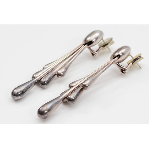 61 - Georg Jensen, a pair of silver drop earrings design number 235 by Astrid Fog, Sheffield 2015, 65mm, ... 