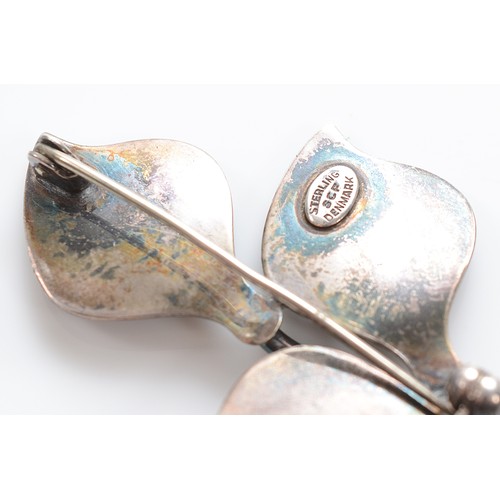 53 - S. Christian Fogh, a Danish Silver leaf brooch, 60mm, FT Denmark, a silver longboat brooch, 40mm, an... 