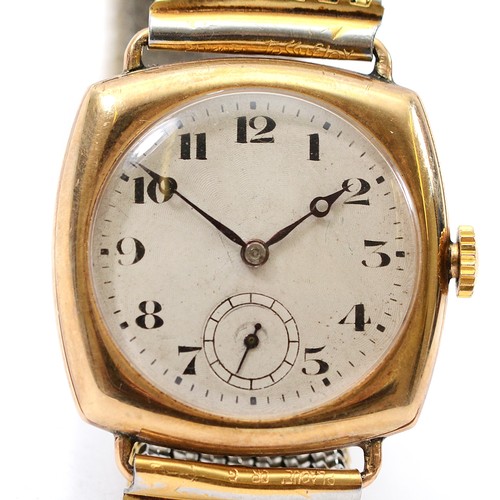 224 - Rolex, a 9ct gold manual wind cushion shape gentleman's wristwatch, Glasgow import 1929, the unsigne... 
