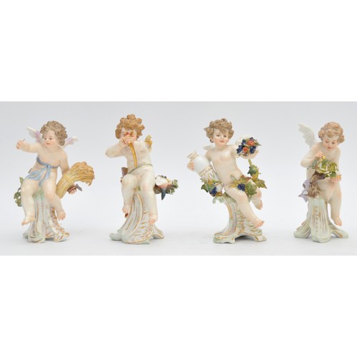 371 - Meissen; four small porcelain figures of cupid or putti, h. 12cm. 

Condition: All four are at fault... 