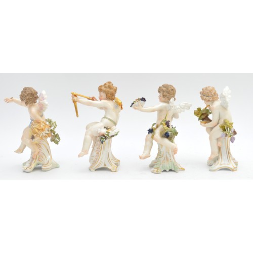 371 - Meissen; four small porcelain figures of cupid or putti, h. 12cm. 

Condition: All four are at fault... 
