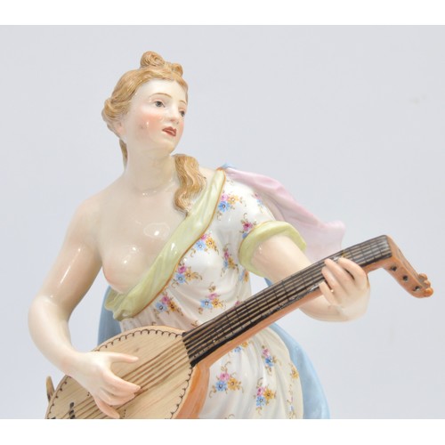 374 - Meissen; c. 1850-1900, the figurine Hearing from The Five Senses series, depicting young lady dresse... 