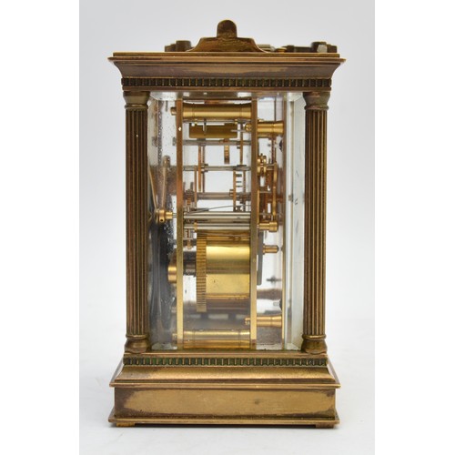 398 - Mathew Norman, London, a 20th century  brass repeating and striking carriage clock, signed enameled ... 