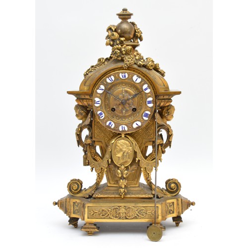 406 - Rollin a Paris, a good quality mid 19th century gilt brass mantel clock, the chapter ring with appli... 