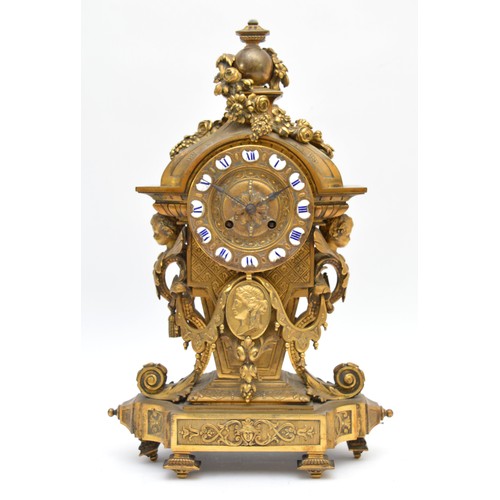 406 - Rollin a Paris, a good quality mid 19th century gilt brass mantel clock, the chapter ring with appli... 
