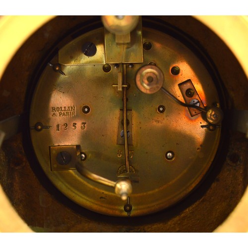 406 - Rollin a Paris, a good quality mid 19th century gilt brass mantel clock, the chapter ring with appli... 