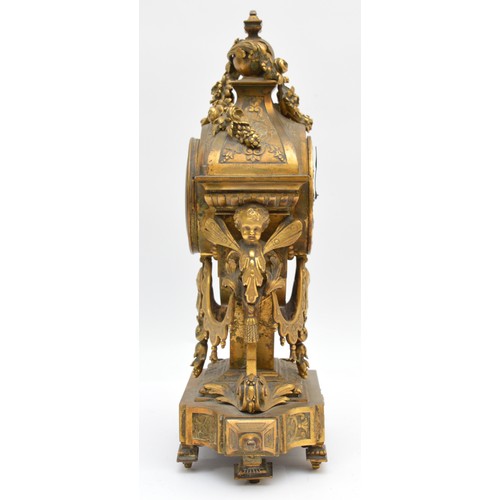 406 - Rollin a Paris, a good quality mid 19th century gilt brass mantel clock, the chapter ring with appli... 