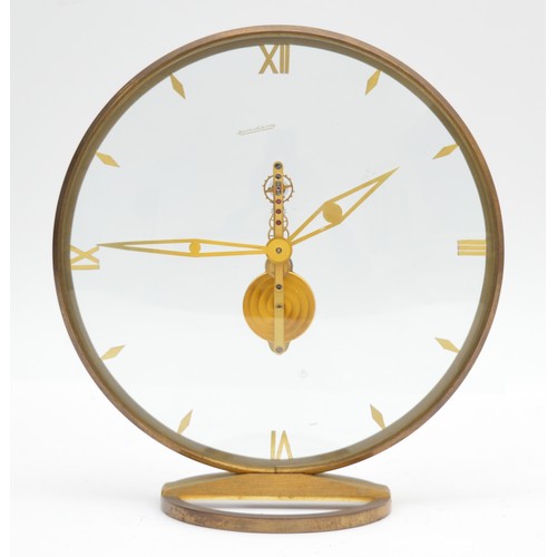 411 - Jaeger LeCoultre, a brass circular skeleton mantel clock, c.1960/70, ref 313, chapter ring with XII,... 