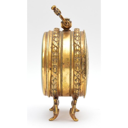 412 - Buren, a brass cased drum mantel clock, white enamel dial, signed movement numbered 82746, case numb... 