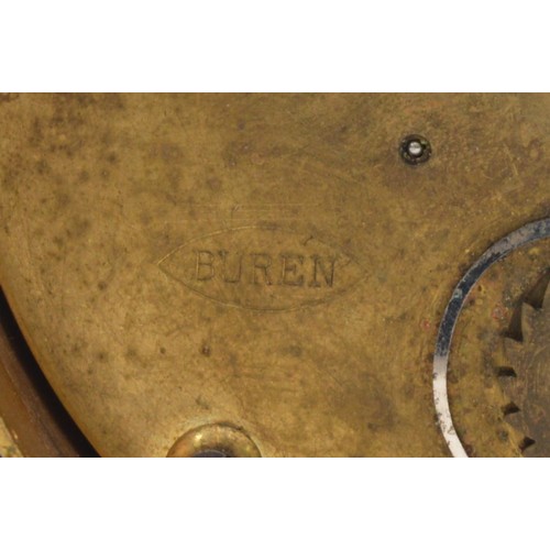 412 - Buren, a brass cased drum mantel clock, white enamel dial, signed movement numbered 82746, case numb... 