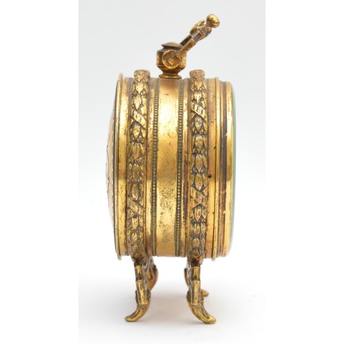 412 - Buren, a brass cased drum mantel clock, white enamel dial, signed movement numbered 82746, case numb... 