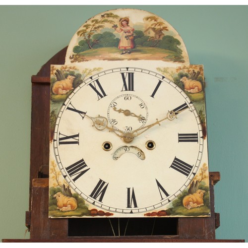 423 - A 19th century inlaid mahogany 8 day longcase clock, the arched stepped pediment, hood with reeded c... 