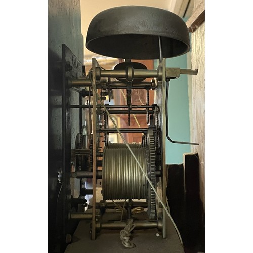 423 - A 19th century inlaid mahogany 8 day longcase clock, the arched stepped pediment, hood with reeded c... 