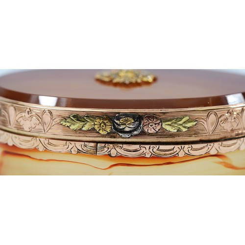 42 - A Russian rose diamond, three colour gold and agate oval snuff box, apparently unmarked, c.mid 18th ... 