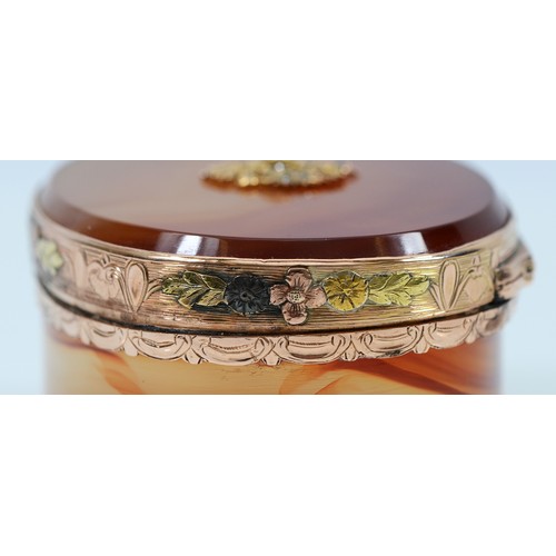 42 - A Russian rose diamond, three colour gold and agate oval snuff box, apparently unmarked, c.mid 18th ... 