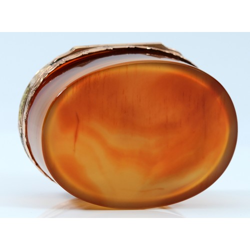 42 - A Russian rose diamond, three colour gold and agate oval snuff box, apparently unmarked, c.mid 18th ... 
