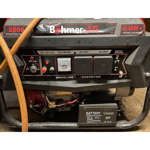 10 - A Bohmer AG 6500W generator with 8HP engine, 12V and 230V output, together with a gas pipe and regul... 