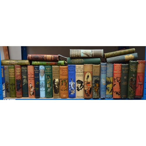 Pictorial Cloth Bindings. Watson, Frederick. The Ghost Rock or, White Man’s Gold. London. 
James Nisbet & Co. Ltd. 1912; Westerman, Percy F. Leslie Dexter, Cadet.London.  Blackie & Son 
Ltd. (1930); Bourne, Lawrence R. The Voyage of the Lulworth. A Story of the Great Days of Sail. 
Oxford University Press (1932); Williams, Archibald. The Marvels of Railways. London. Seeley, 
Service & Co Ltd. 1924; with other works. Heads of some spines slightly frayed, hinge splitting on one volume. (28)