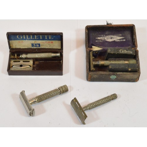 Four safety razors, two clearly stamped Gillette and in cases. (4)