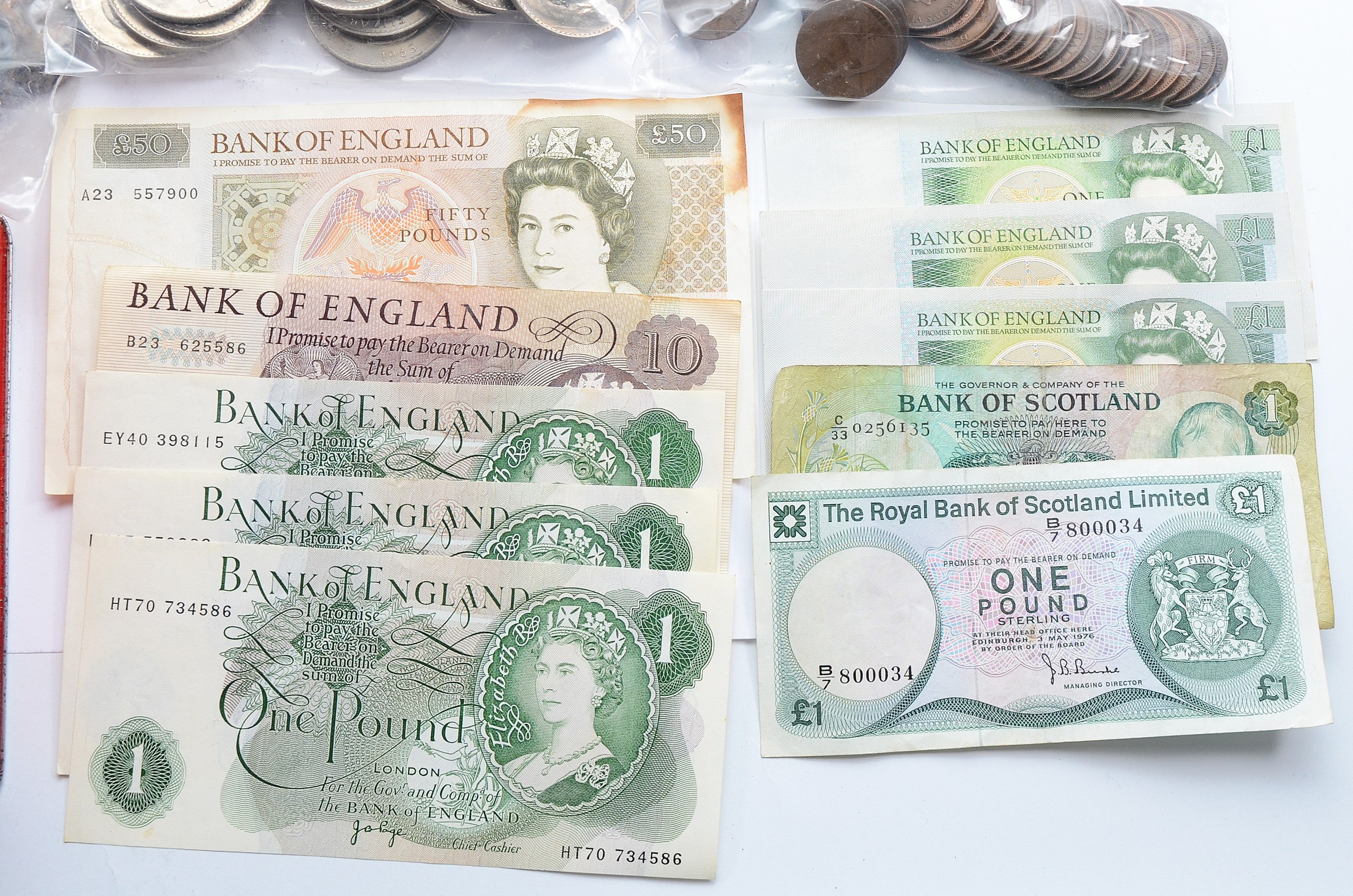 A Summerset £50 note, A Page 10 shilling note, six £1 notes and two ...