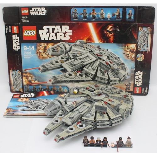 Lego Star Wars Millennium Falcon No. 75105. Includes box and instructions. Unchecked for completeness. Some pieces have signs of fading.