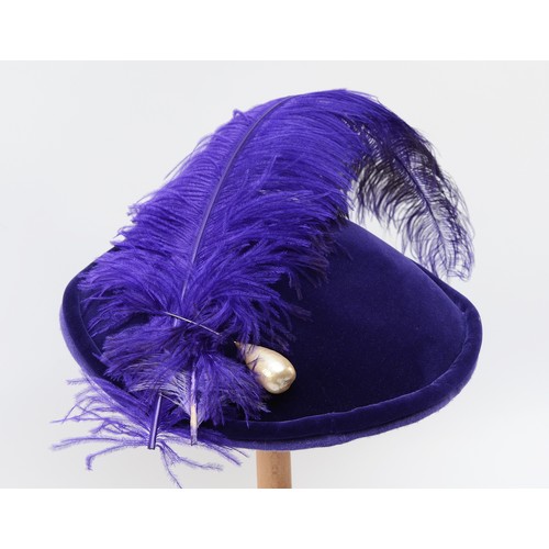 Frederick Fox for Harrods, purple velvet hat with pin and  display picture 1
