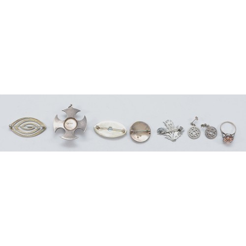 19 - A silver Caithness glass pendant, a pair of Ola Gorie silver earrings, a silver Caithness glass ring... 