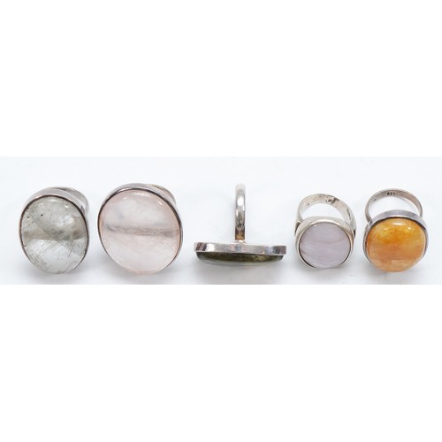 30 - Five 925 silver gemset rings, M-O, 71g