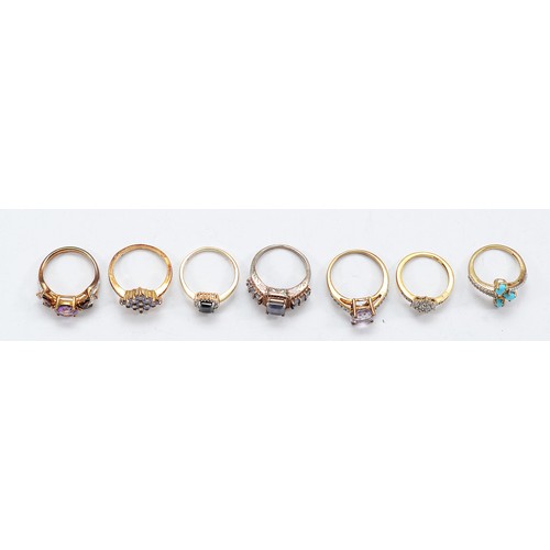 31 - Seven 925 silver gemset rings, K-P, 20g