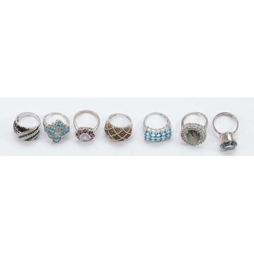 36 - TGGC, seven 925 silver gemset rings, N-P, 44g