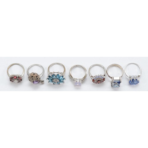 37 - TGGC, seven 925 silver gemset rings, N-Q, 35g