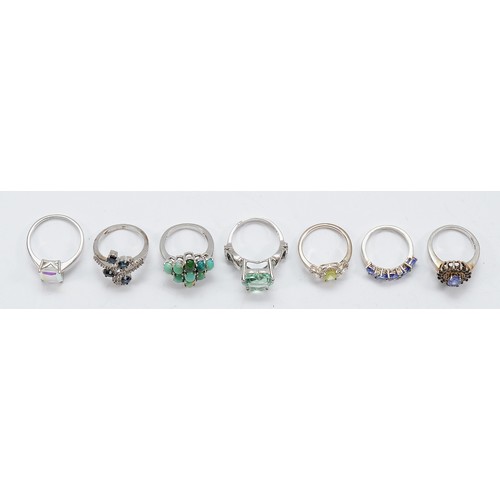 38 - TGGC, three 925 silver and gemset rings, with four Gemporia 925 silver gemset rings, L-S, 27g