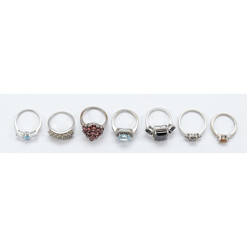 39 - TGGC, seven 925 silver gemset rings, L-S, 27g