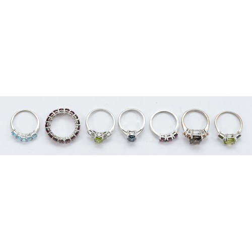 41 - TGGC, seven 925 silver gemset rings, N-Q, 24g