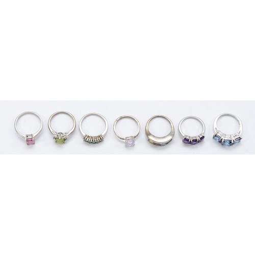 43 - TGGC, seven 925 silver gemset rings, N-S, 26g