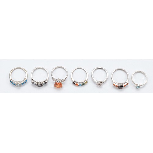 45 - TGGC, seven 925 silver gemset rings, N-R, 20g