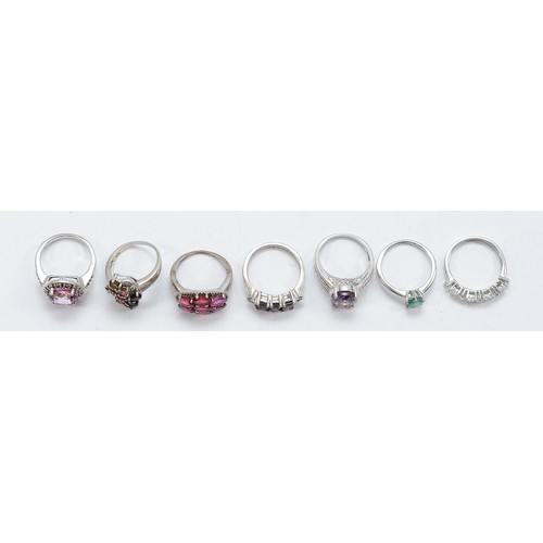 46 - TGGC, seven 925 silver gemset rings, L-P, 25g