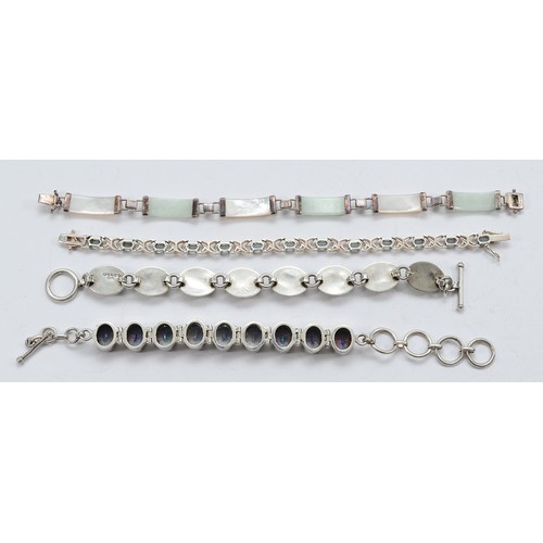 55 - Four 925 silver gemset bracelets, 18-20cm, 90g