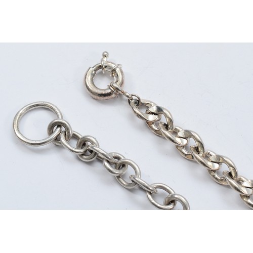 60 - A 925 silver curb link bracelet with T bar closure, with an unmarked silver curb link bracelet, 20-2... 