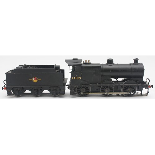 10 - An O gauge L.M.S black 4F class locomotive/tender No 44589, fitted with skate pick up for 3rd rail d... 