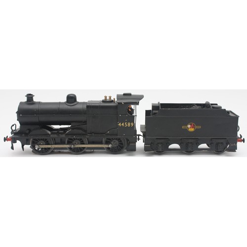 10 - An O gauge L.M.S black 4F class locomotive/tender No 44589, fitted with skate pick up for 3rd rail d... 