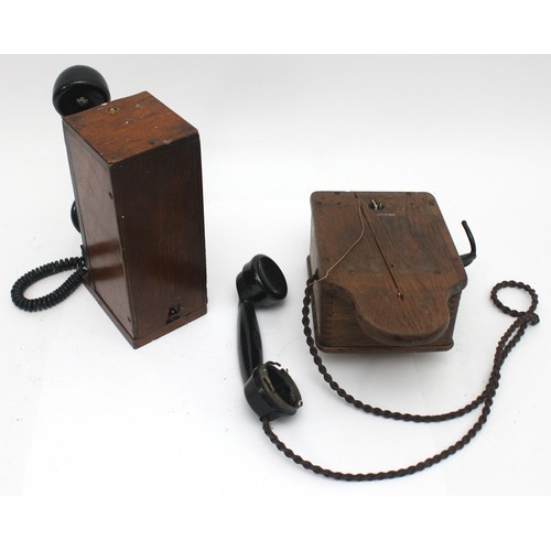18 - A signal box wall telephone and a wooden shelf telephone, both complete with original wiring