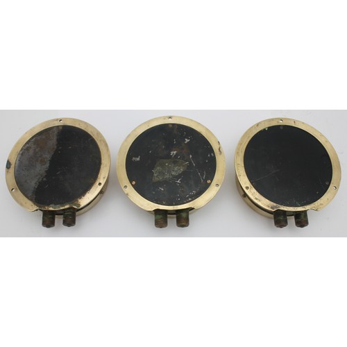 26 - Three brass cased pressure gauges- two dials marked S.RY, diameter 15cm.