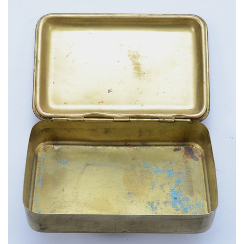 A WWI brass Queen Mary 1914 Christmas tin, 13 x 8.5cm.
