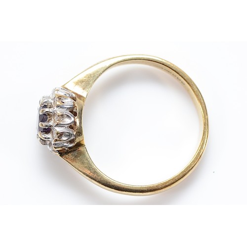 94 - A 9ct gold ruby and white gemstone cluster ring, L, 2.9g