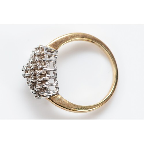 134 - A 9ct gold brilliant cut diamond cluster ring, 13mm cluster, N, 4.3g