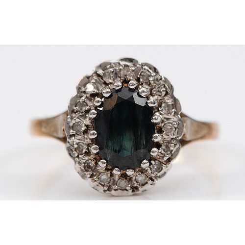 146 - A 9ct gold sapphire and diamond cluster ring, N, 3.1g