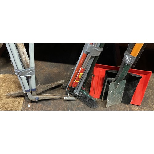 13 - An assortment of gardening tools, to include, watering cans, a safety step, and a small tarpaulin. (... 