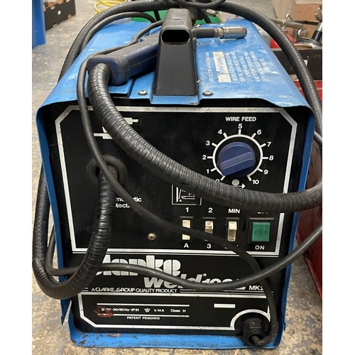 20 - A Clarke single-phase welder, model. Weld 100E, 240V, together with a container of welding accessori... 